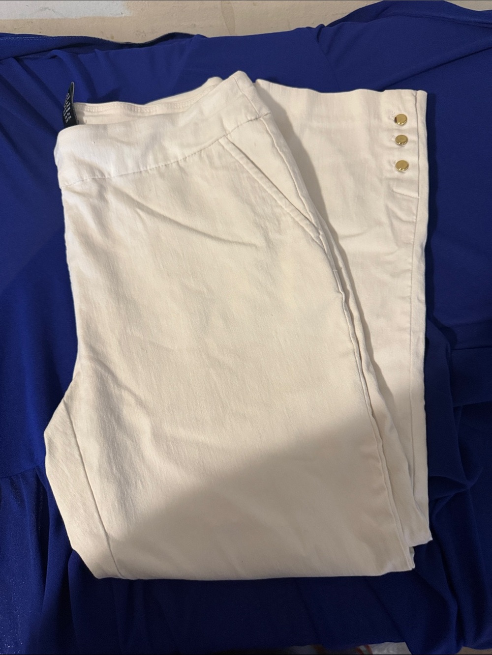 Attyre White Straight Leg Jeans with Gold Buttons